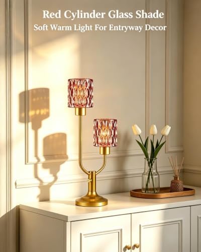 Lightdot Mid Century Modern Table Lamp Red Glass Dimmable Vintage Lamp Gift