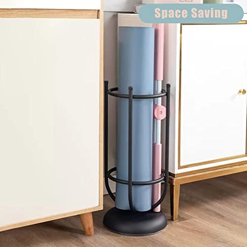 Black Metal Yoga Mat Holder & Flower Stand, Sturdy Foam Roller Rack for Home Gym Storage, Compact Side Table Organizer for Fitness Gear