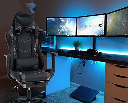 Ergonomic Gaming Chair PU Leather Massage Gaming Chair with Footrest/Armrest/Lumbar Support for Adults Gaming Work Study Racing Style Computer Chairs Big and Tall Gaming Chair