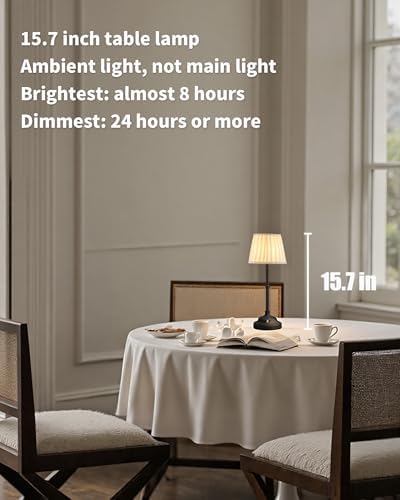 KDG Black Cordless Portable LED Table Lamp, White Fabric Shade Desk Lamp
