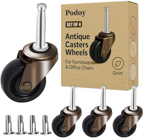 1-5/8" Antique Furniture Caster Wheels with Stem Sockets, Set of 4