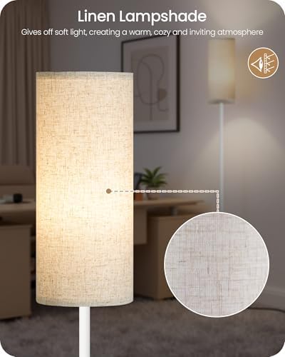 Dimmable Floor Lamps for Living Room with Remote and Foot Switch, 64.4” Modern Standing Tall Lamp, Corner Lamp for Bedroom, Office, Bulb Included, 3000K-6500K, Beige and White, FCC Listed WE06LD05W1