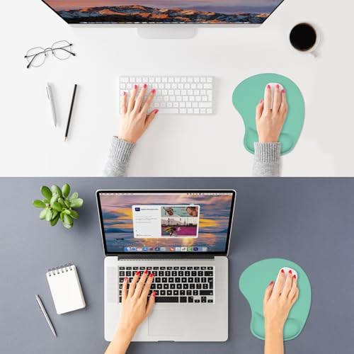 ITNRSIIET Ergonomic Mouse Pad, Cushioned Gel Wrist Rest, Non-Slip Base, Smooth Surface, Compatible with All Mice for Office & Gaming, Desk Accessory, 9.5 x 8.2 inch, Mint Green