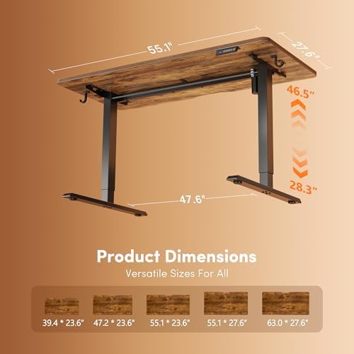 FEZIBO Standing Desk 55 × 28 Inch Electric Height Adjustable, Rustic Brown