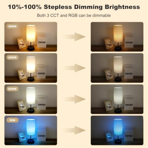 Unicozin 17Inch Table Lamp for Bedroom, Touch Control Bedside Lamp for Reading, 3 CCT & 7 RGB Color Changing, Dimmable Nightstand Lamp for Kids Room Living Room Office, Beige Shade