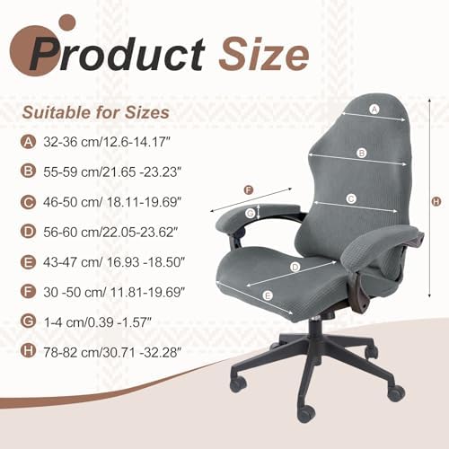 PATIKIL 1 Set Office Chair Cover, Desk Chair Cover Stretchable Universal Computer Seat Slipcover Large with Armrest Covers Zipper for Rolling Office Chairs Home Desk Seat, Gray