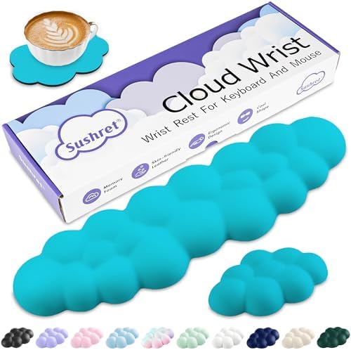 Sushret Cloud Wrist Rest Keyboard, Cloud Keyboard Wrist Pad Set with PU Leather Memory Foam, Cute Arm Rest for Palm Support, PC/Gaming Desk Accessories/Office Setup/Computer Hand Cushion - Scuba Blue