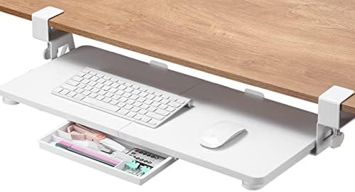 ETHU Under Desk Keyboard Tray with C-Clamp, 26.77x11.81", White
