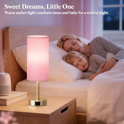 Pink Bedside Table Lamp for Bedroom - Small Nightstand Lamp for Girls