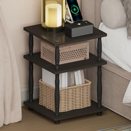 Furinno Turn-N-Tube Toolless 3-Tier Night Stand, Open Shelf, Espresso