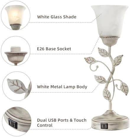 Rustic Touch Table Lamp for Bedroom with 2 USB C+A Ports