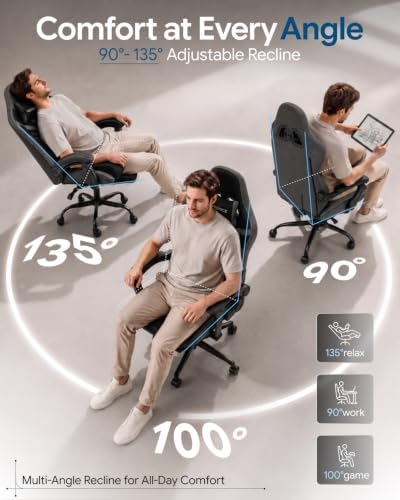 Ergonomic Gaming Chair with Footrest for Adults, Leather Mesh