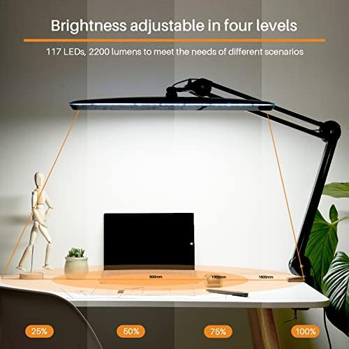 23-Inch LED Task Lamp with Clamp, 24W 2200LM, Black