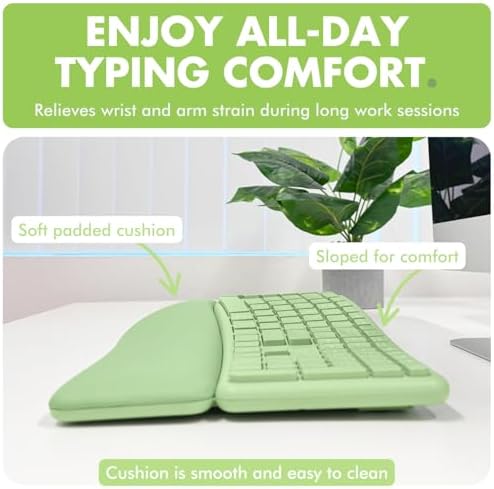 X9 Ergonomic Keyboard and Mouse Wireless Combo - Green Split Keyboard and Mouse Set, Bluetooth/2.4G, Soft Wrist Rest, Rechargeable, Silent Keys, Multi-Device for Laptop, PC, Mac, iOS, Android