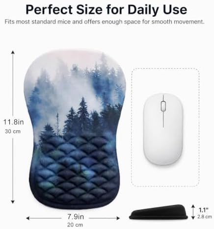 Ergonomic Mouse Pad with Wrist Rest, Mouse Pad with Memory Foam Massage Support, Non-Slip PU Base, Comfortable Typing Cushion for Home Office Computer Laptop, Forest