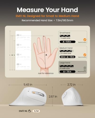 ProtoArc EM11 NL Wireless Ergonomic Vertical Mouse, White
