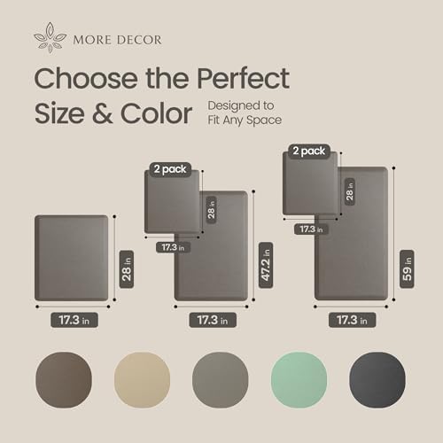 Anti Fatigue Kitchen Mats for Floor | Padded Kitchen Rugs | Non Slip, Cushioned Standing Desk Mat | Waterproof Floor Mat | 17.3" x 28" x 0.47" & 17.3" x 47.2" x 0.47", Grey, 2-Pack | More Décor