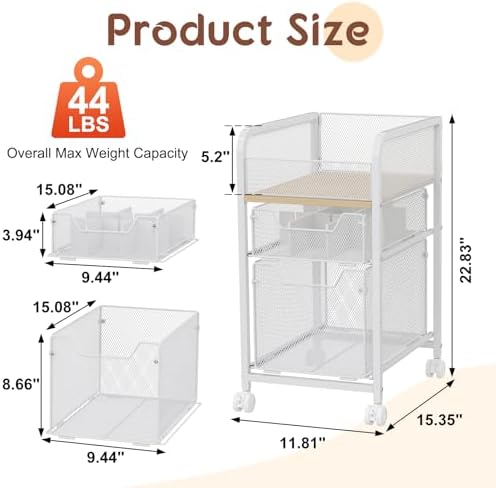 Hongtamoya Rolling Makeup Cart Organizer with 2 Drawers, Under Desk Storage
