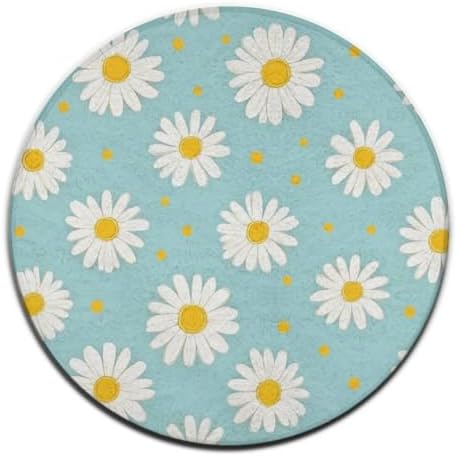 Women's Large Home Decor Mat, Soft Round Yoga Carpet, Non Slip Machine Washable Home Office Circle Rug Daisy Flowers