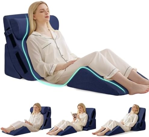 4PCS Wedge Pillow Set for After Surgery, Orthopedic Bed Wedge Pillow for Back Pain Relief, Sitting Up in Bed, Acid Reflux, Adjustable Post Surgery Pillows for GERD, Snoring, Navy