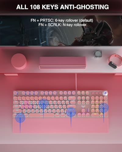 AULA F2088 Typewriter Style Mechanical Gaming Keyboard Wired, 104 Keys