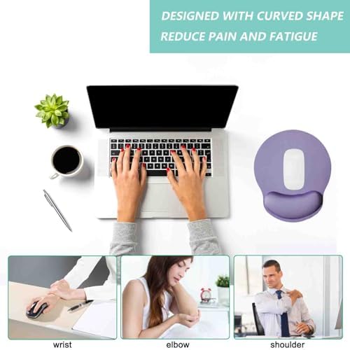 Mouse Pad with Wrist Support, Ergonomic Mouse Pad with Memory Foam Wrist Rest Cushion, Non-Slip Rubber Base Gaming Mice Pad for Home Office Computer Laptop, Purple
