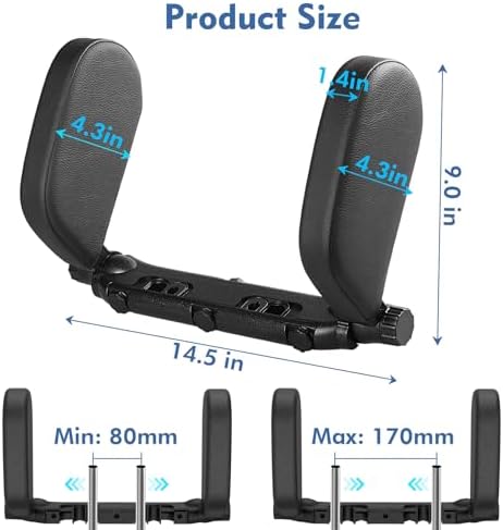JZCreater Car Headrest Pillow, 180°Adjustable Head Neck Support Pillow, U- Shaped, Travel Sleeping Car Headrests, Only for Car Seat Headrest with 2 Metal Poles， Not for Fixed or Integrated headrests