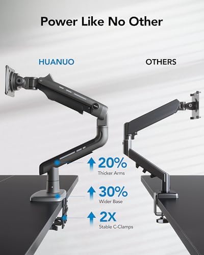 HUANUO TitanLift Heavy Duty Monitor Arm for Screens up to 49", Holds 44 lbs, Aluminum Ultrawide Screen Monitor Mount, Fully Adjustable Single Gaming Desk Mount with Dual C-Clamp, Max VESA 100x100mm