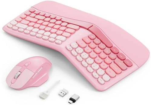 Ergonomic Wireless Keyboard Mouse, Gaming Typewriter Set with Wrist Rest