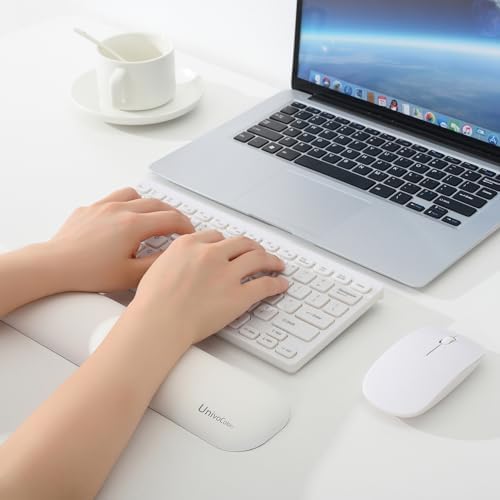 UnivoColors Design-Medium Wave Keyboard Wrist Rest of Medium, Artificial Sheepskin+Memory Foam+Ergonomic+Anti-Slip Gel, Resilience Support During Work and Gaming,Keyboard Accessory,White