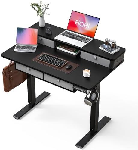 FiCiHi 40x24 Inch Electric Standing Desk, 4 Drawers, Adjustable Height Desk