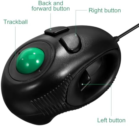 ARTIBETTER 4D Trackball Portable Finger Handheld USB Wired Mini with Thumb- Scrolling 3-Button Design Plug and Play for Laptop and Desktop Travel Size