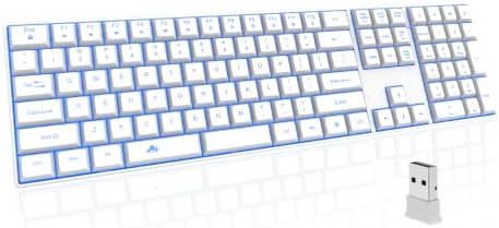 POWZAN Wireless Backlit Keyboard Quiet - Computer Rechargeable Ergonomic Light UP Keyboard, Silent Keys Full Size Compatible for Windows, Desktop, Laptop, PC, Gaming, PS5 - White