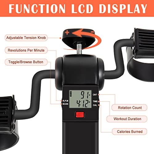 Under Desk Bike Pedal Exerciser, Upper & Lower Peddler Exerciser for Seniors with LCD Display, Fitness Folding Exerciser Peddler for Arm & Leg Workout