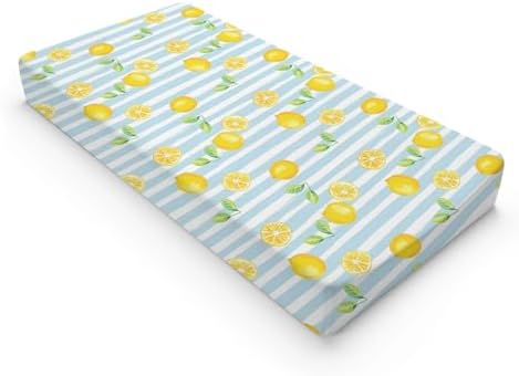 Summer Lemon Leaves Stripes Pattern Baby Changing Pad Cover, Unisex Fruits Nursery Diaper Changing Table Pad Mat Sheet for Boys Girls-16x32