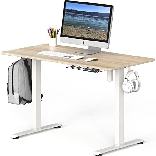 SHW 48-Inch Electric Height Adjustable Sit to Stand Desk, Maple