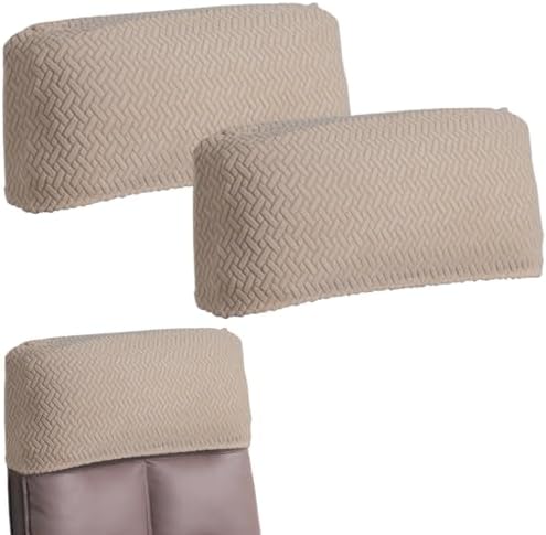 Stretch Office Chair Headrest Cover Jacquard Headrest Slipcover for Office Chairs Non Slip Head Rest Chair Furniture Protector for High Back Computer Chairs Set of 2 Beige