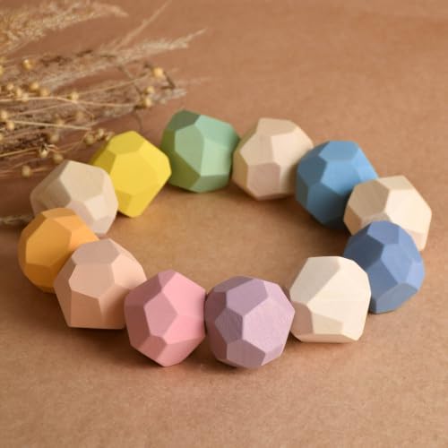 Pastel Wooden Stacking Stones Board Game Solid Natural Wood Balancing Blocks, Handmade Unique Gift, Aesthetic Balancing Rocks, Muted Boho Home Office Decor