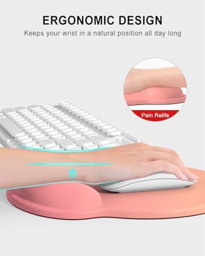 Auhoahsil Mouse Pad, Ergonomic Mouse Pad with Wrist Rest, Pain Relief Computer Gel Mouse Pad Wrist Support for Laptop, Mousepad with Non-Slip PU Base, Mouse Pads for Desk, Pink Gradient