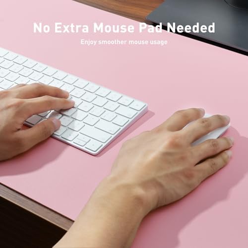 Aothia Leather Desk Pad Protector, Mouse Pad, Office Desk Mat, Non-Slip PU Leather Desk Blotter, Laptop Desk Pad, Waterproof Desk Writing Pad for Office and Home (36" x 17", Fairy Pink)