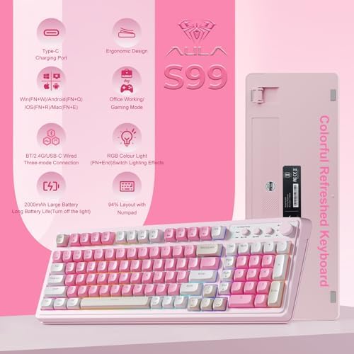 AULA S99 Gaming Keyboard, Wireless Computer Keyboards with Media Knob