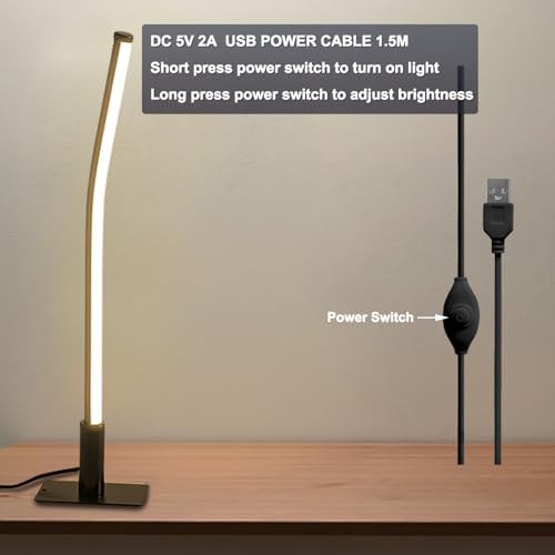 Modern Metal Table Lamp for Bedroom Living Room,17.32"/44CM Small Slim Bedside Lamp with Cord (USB 5V 2A),Minimalist Design,3 Led Light Modes,Dimmable Desk Lamp for Home Office,Black