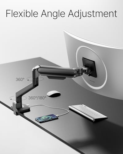 monTEK Deluxe Aluminum Monitor Arm with USB A/C for 17 to 40 Inch Screens