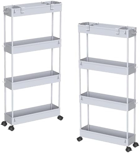SPACELEAD 2-piece Set Slim Storage Cart 3 Tier,Bathroom Organizer Rolling Utility,Mobile Shelving Unit Slide Out for Office, Kitchen, Laundry Room & Narrow Places