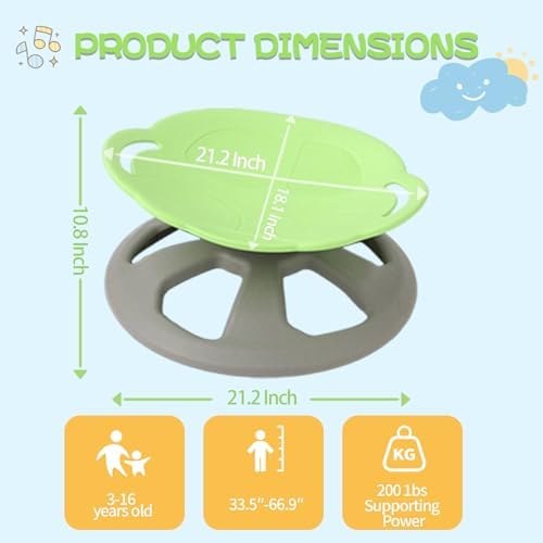 BABAMU Spinning Chair for Autistic Kids, Sensory Swivel Chair, 220LBS Weight Capacity, Autism Sensory Products, Autism Toys, Sensory Toy (Green, Handle)
