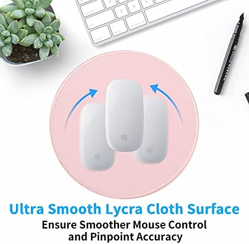 Dapesuom Round Mouse Pad, 8.7 x 8.7 Inch Premium-Textured Washable Non-Slip Rubber Base Cute Small Mouse Mat with Stitched Edge for Men Women Wireless Computer Laptop Gaming Desk Accessories, Pink