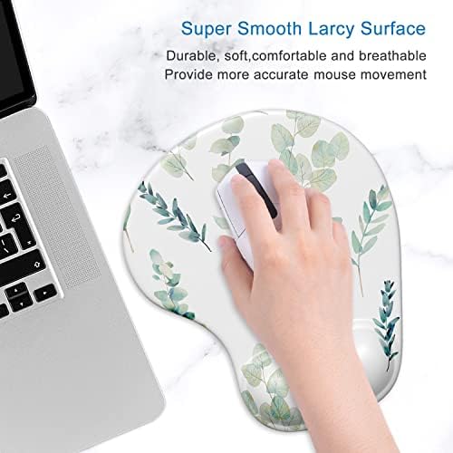 ITNRSIIET Ergonomic Mouse Pad with Gel Wrist Support Wrist Rest Smooth Surface Non-Slip PU Base Comfortable Office Supplies Pain Relief, 9.5 x 8 inches, Eucalyptus Branches