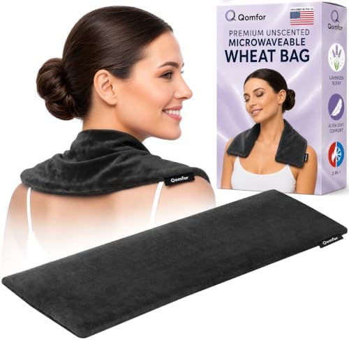 Qomfor - Microwavable Heating Pad - Black - Lavender Scented Heat Pack - Therapeutic Heat Wrap for Neck, Shoulders & Period Cramps Pain Relief - Reusable Hot/Cold Therapy Bag
