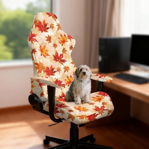 Gaming Chair Seat Cover Autumn Maple Leaf Game Chair Slipcovers with 2 Armrest Covers, Scratch-Proof 4 PCS Gamer Desk Chair Covers