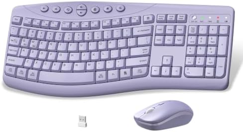 Wireless Keyboard and Mouse Combo, Quiet Ergonomic Curved Keys(Purple-A)